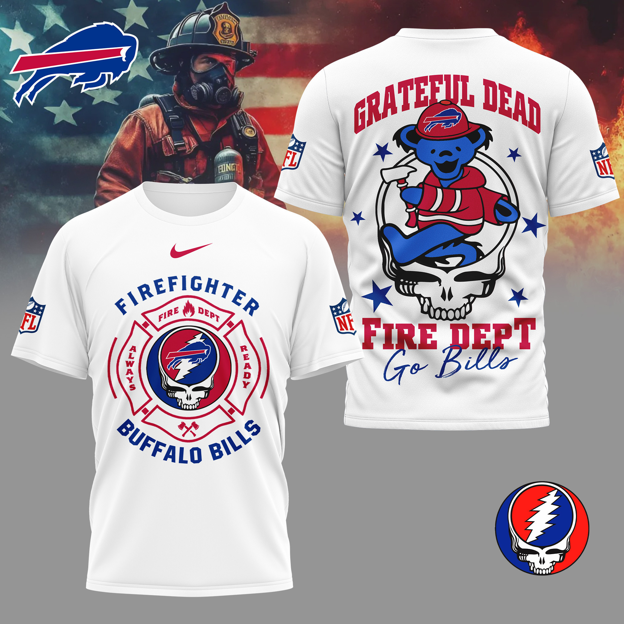 Buffalo Bills | Premium NFL Grateful Dead Firefighter 3D Shirt NY