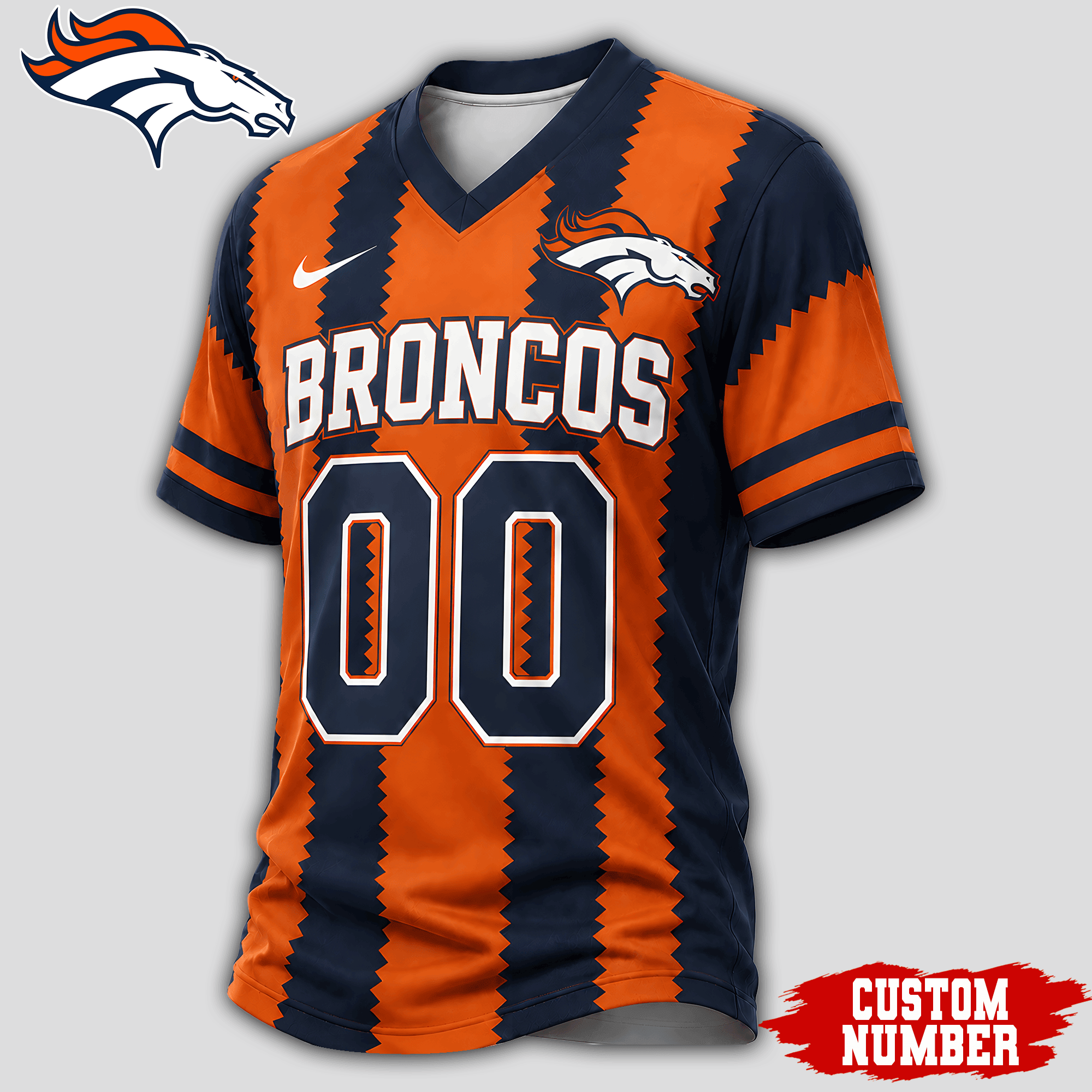 Denver Broncos | Premium NFL Bold Stripe Custom V-Neck Jersey NTH1