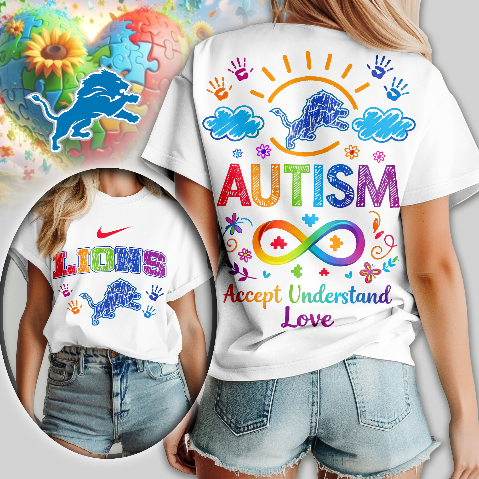 Detroit Lions | Premium NFL National Autism Acceptance Month Women Shirt TD