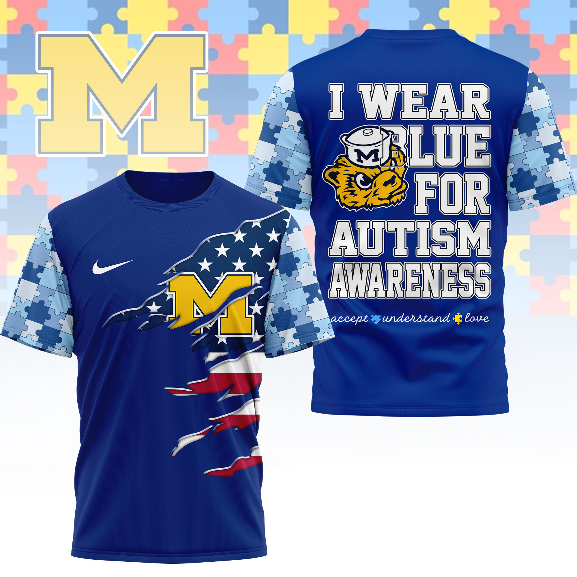Michigan Wolverines | Premium NCAA Autism Strong 3D Shirt NY