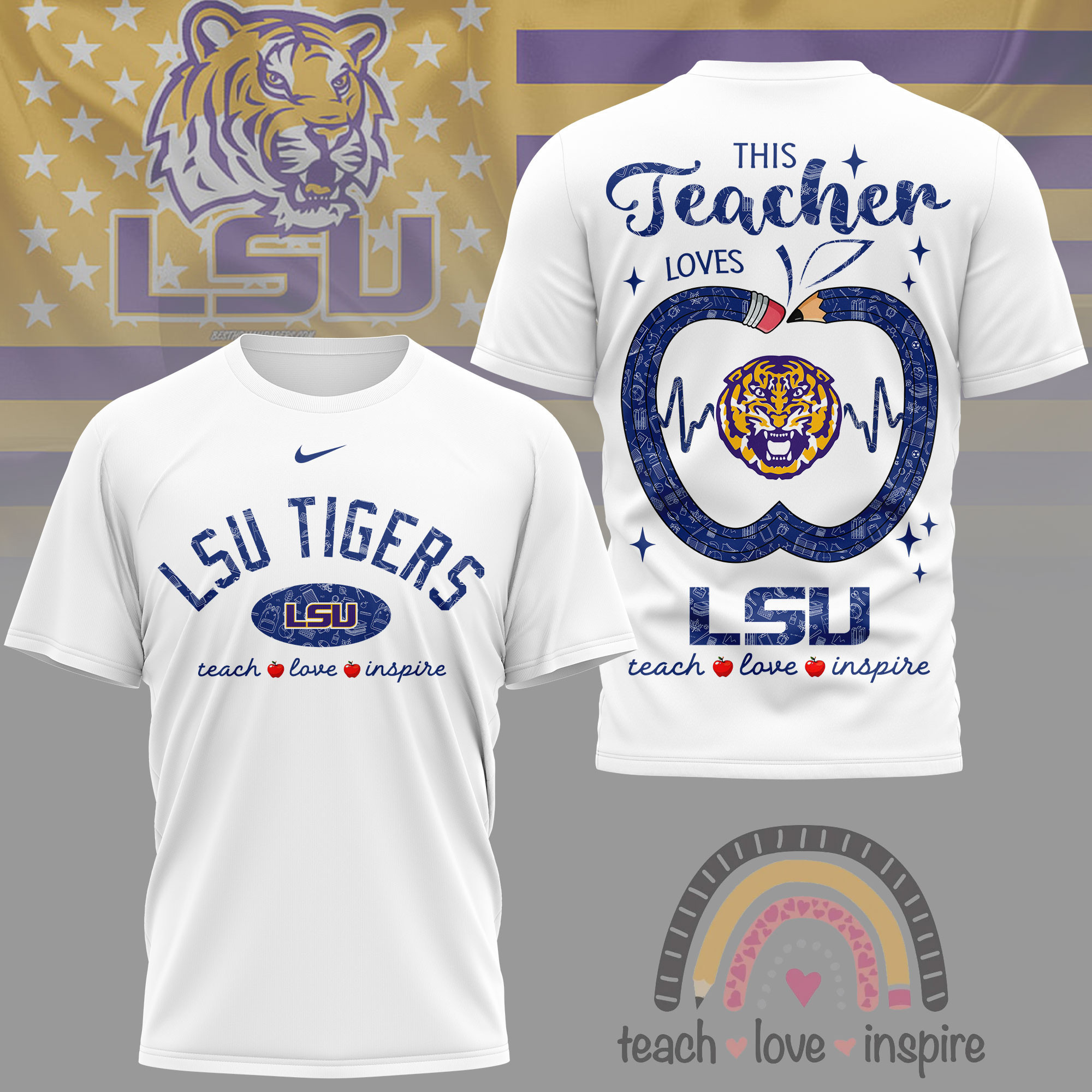 LSU Tigers | Premium NCAA Teacher Love Inspire 3D T-Shirt NY