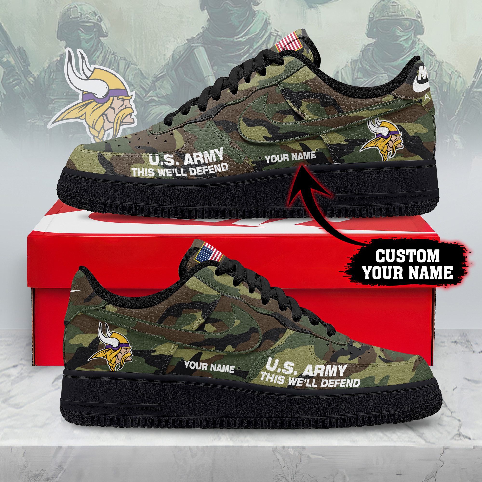 Minnesota Vikings | Premium NFL US Army AF1 Shoes NY