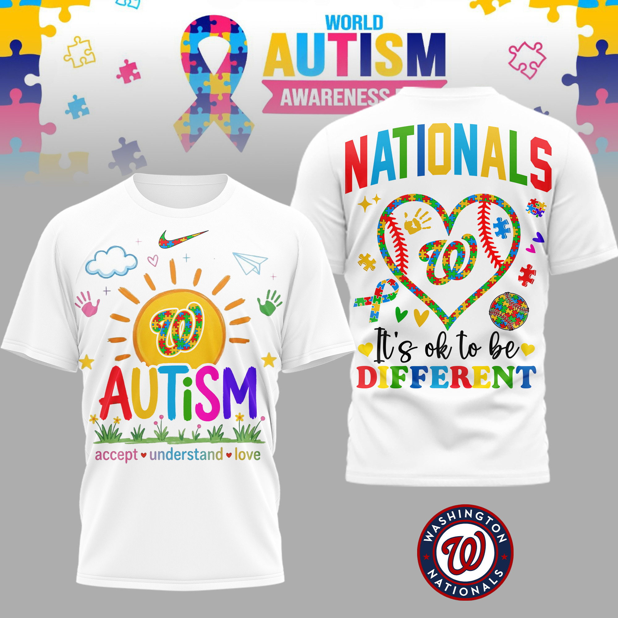 Washington Nationals | Premium MLB Autism Acceptance 3D Shirt TD