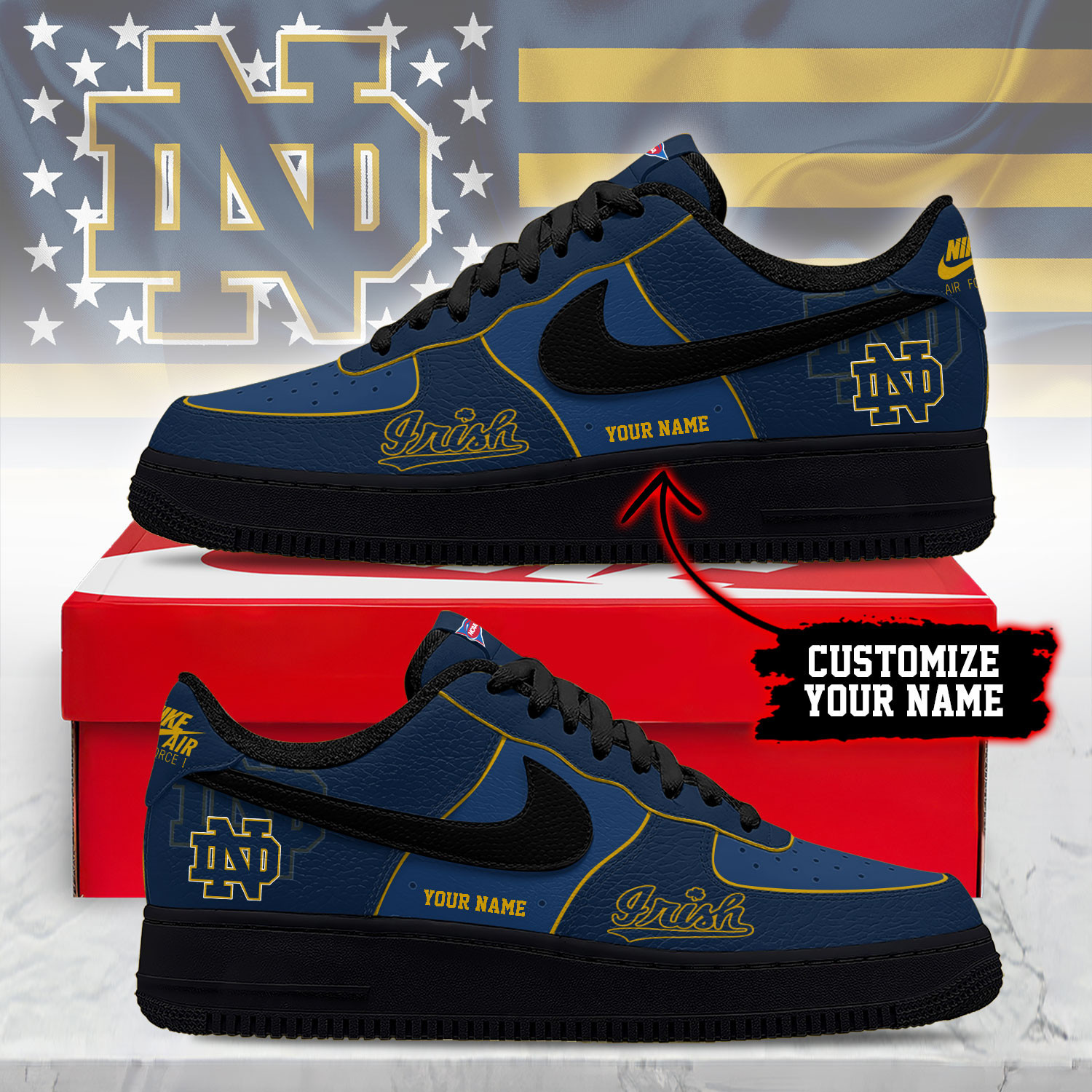 Notre Dame Fighting Irish | Premium NCAA Custom AF1 Shoes NY
