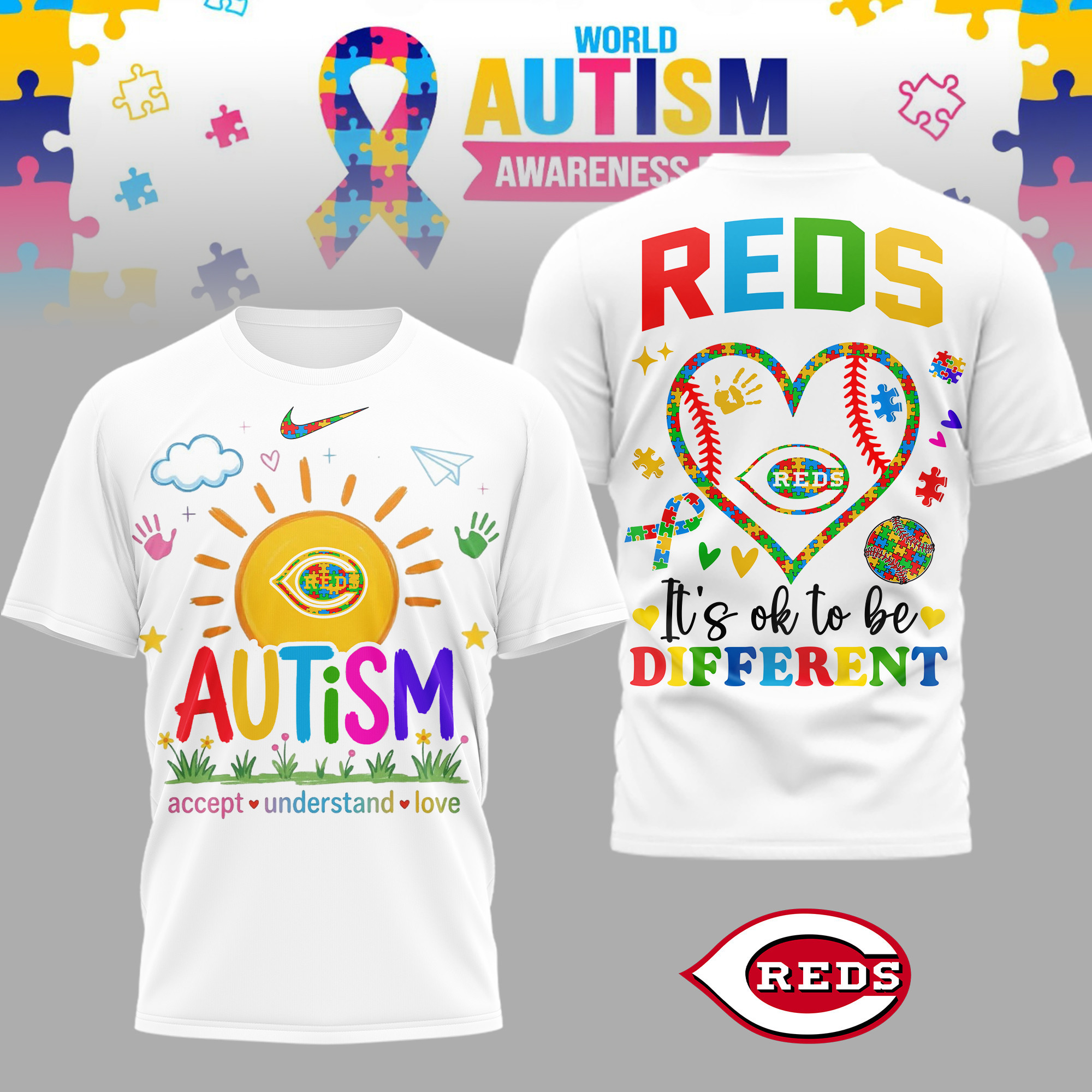 Cincinnati Reds | Premium MLB Autism Acceptance 3D Shirt TD