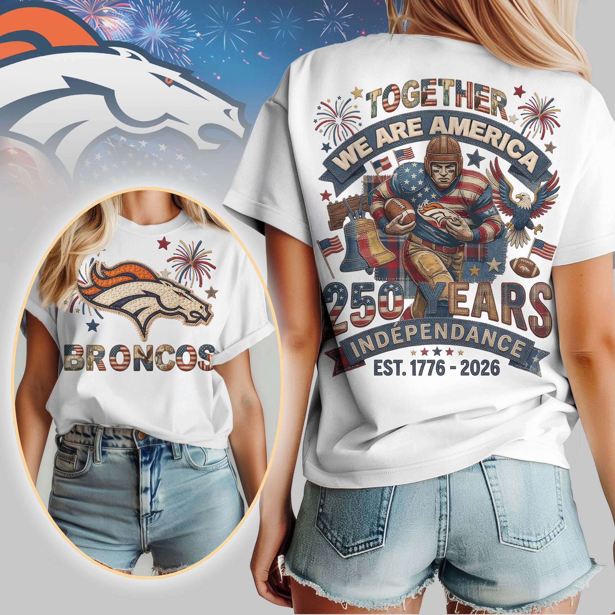 Denver Broncos | Premium NFL 250th Anniversary Of America Patchwork Women Shirt HY