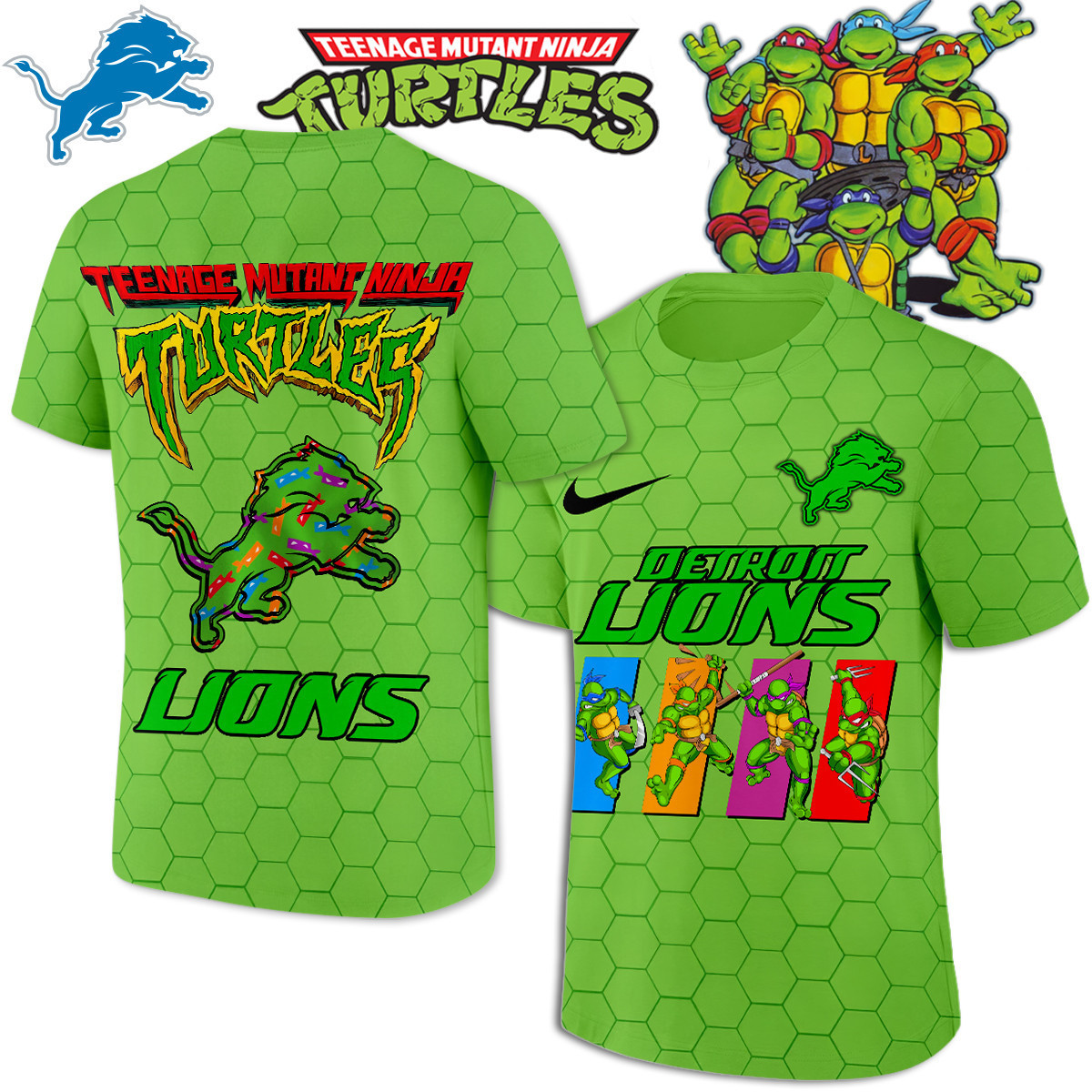 Detroit Lions | Premium NFL x Teenage Mutant Ninja Turtles 3D Shirt HI