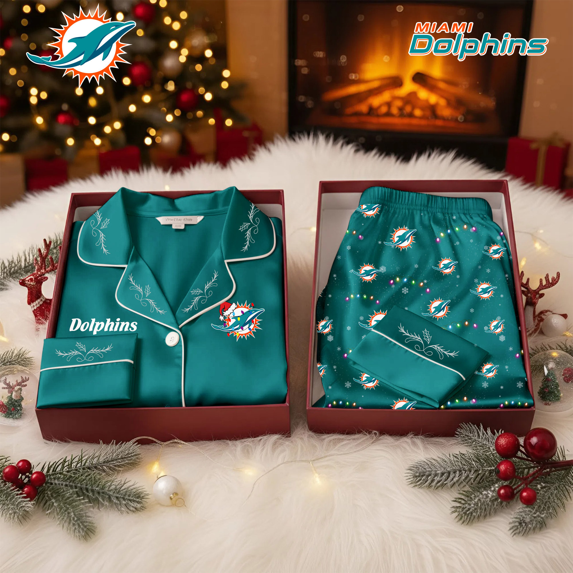 Miami Dolphins | Premium NFL Christmas Cozy Pajamas TD