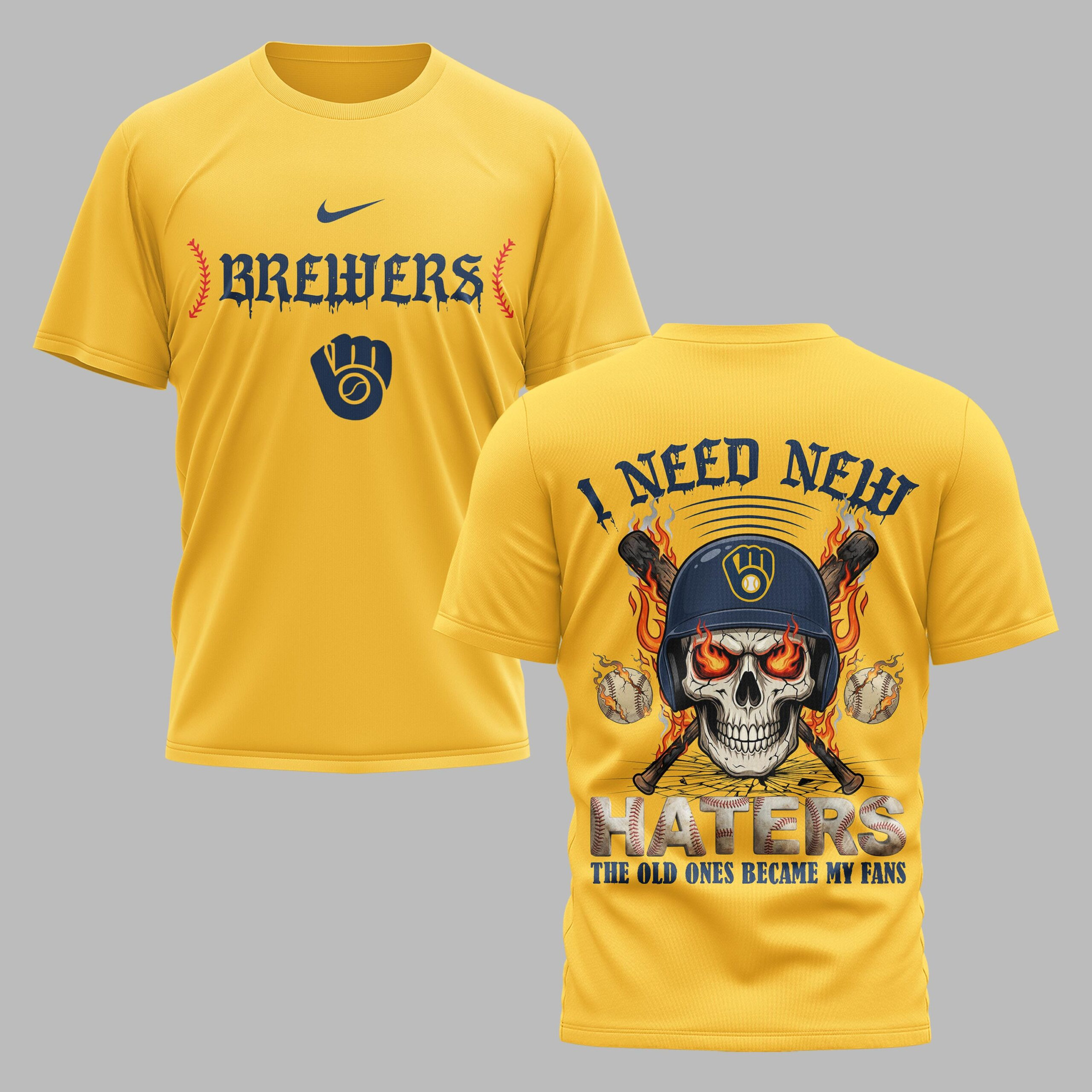 Milwaukee Brewers X Fire Skull Baseball Premium T Shirt