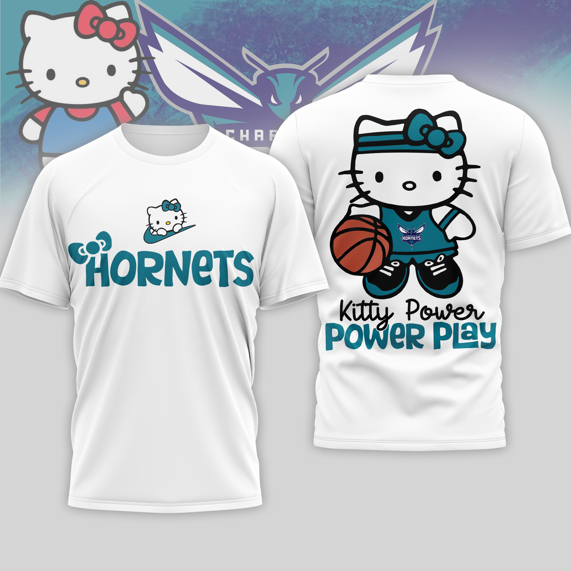 Charlotte Hornets | Premium NBA Hello Kitty Power Play 3D Shirt NP