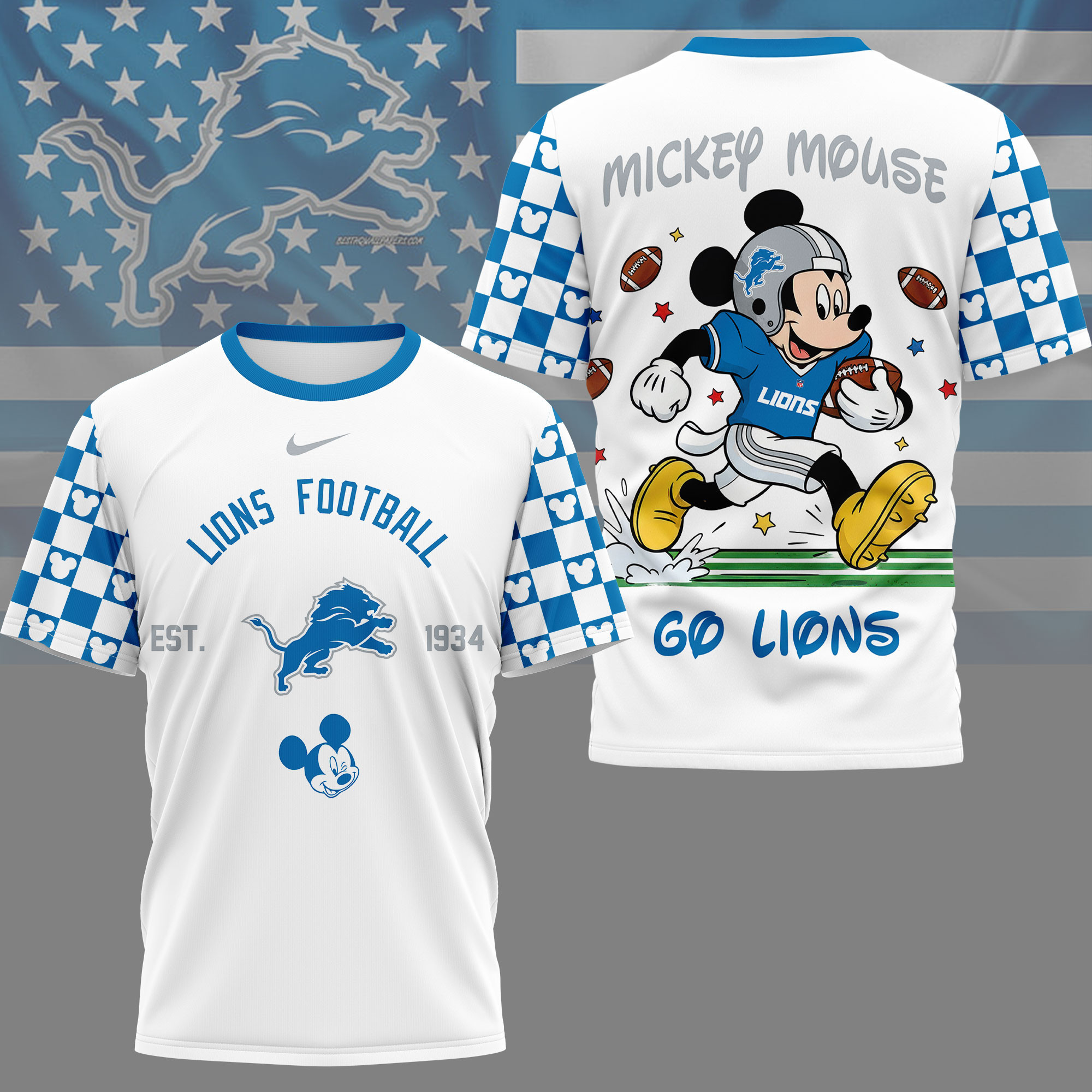 Detroit Lions | Premium NFL Mickey Football 3D Shirt NY