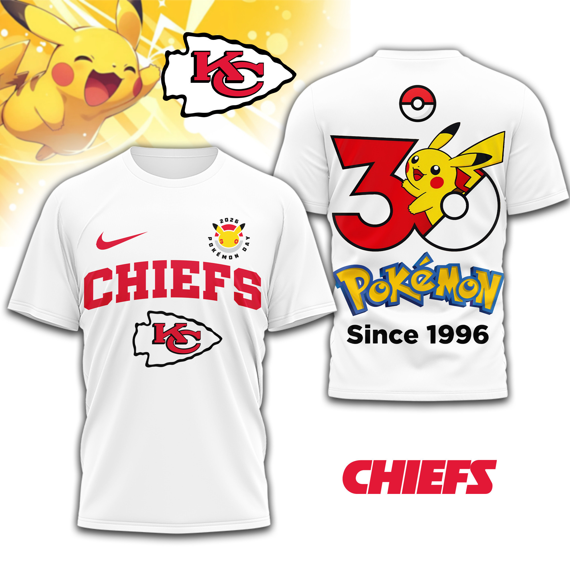 Kansas City Chiefs | Premium NFL Pokemon 30th Anniversary 3D Shirt TD