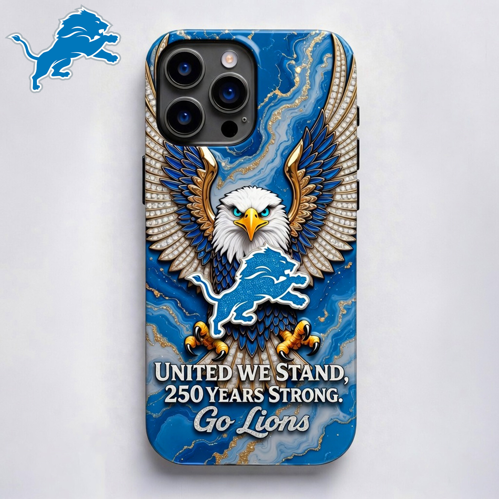 Detroit Lions | Premium NFL 250 Years Of America Freedom Luxury Phone Case NY