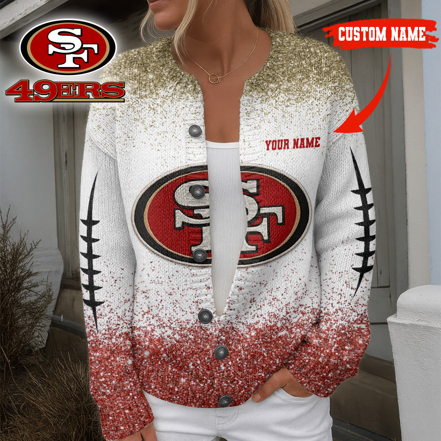 San Francisco 49ers | Premium NFL Glitter Effect Cozy Knit Cardigan HI