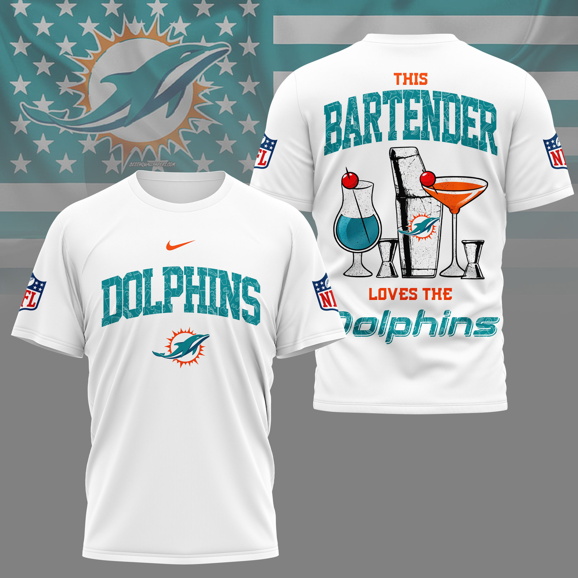 Miami Dolphins | Premium NFL Bartender Fan 3D Shirt NY