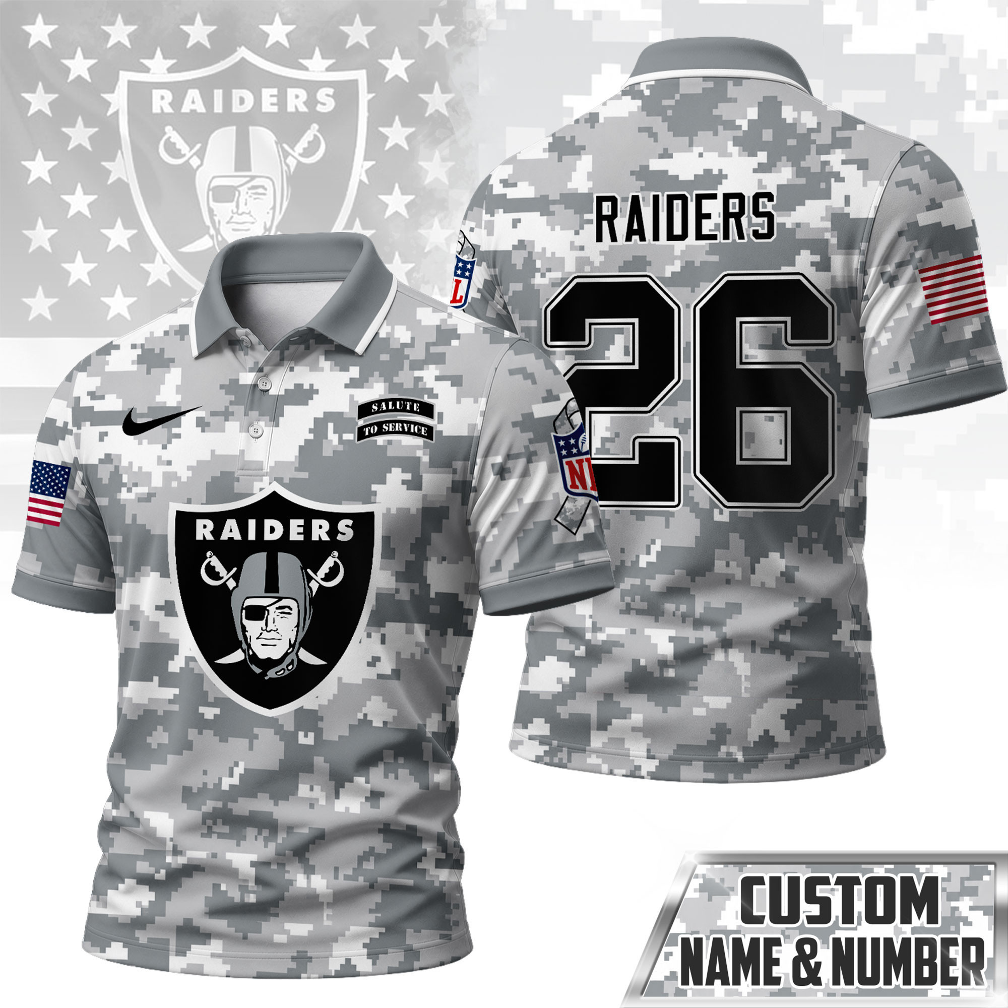 Las Vegas Raiders | Premium NFL Salute To Service Camo Polo Shirt NY