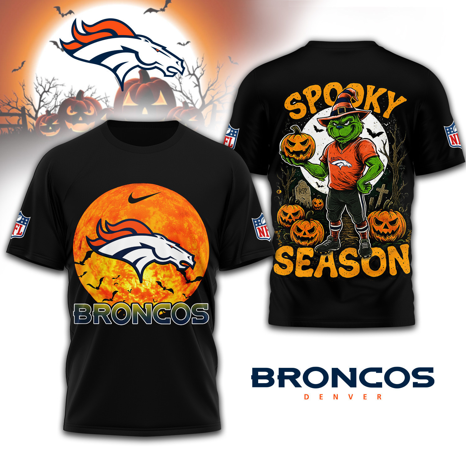 Denver Broncos | Premium NFL Spooky Season 3D Shirt TD