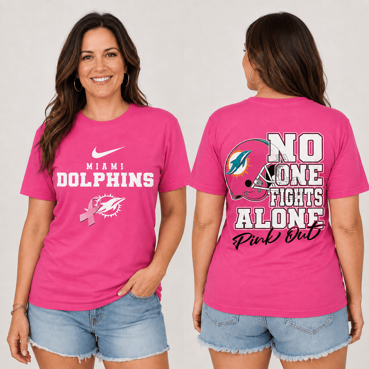 Miami Dolphins | Premium NFL No One Fight Alone Pink Out T-Shirt TD