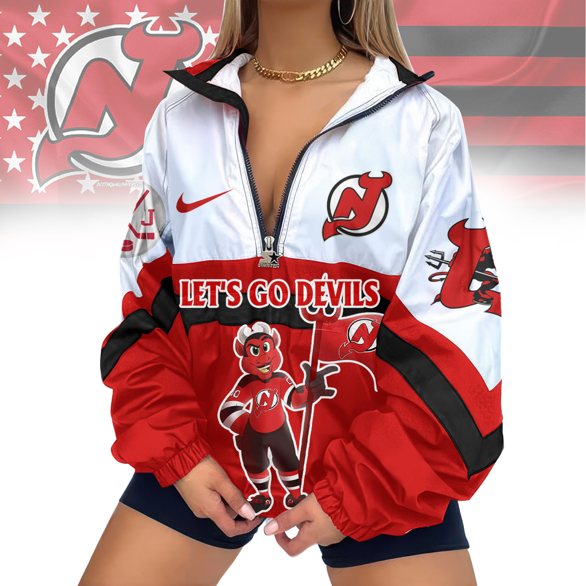 New Jersey Devils | Premium NHL V-Neck Zipper Sweatshirt Jackets TD1
