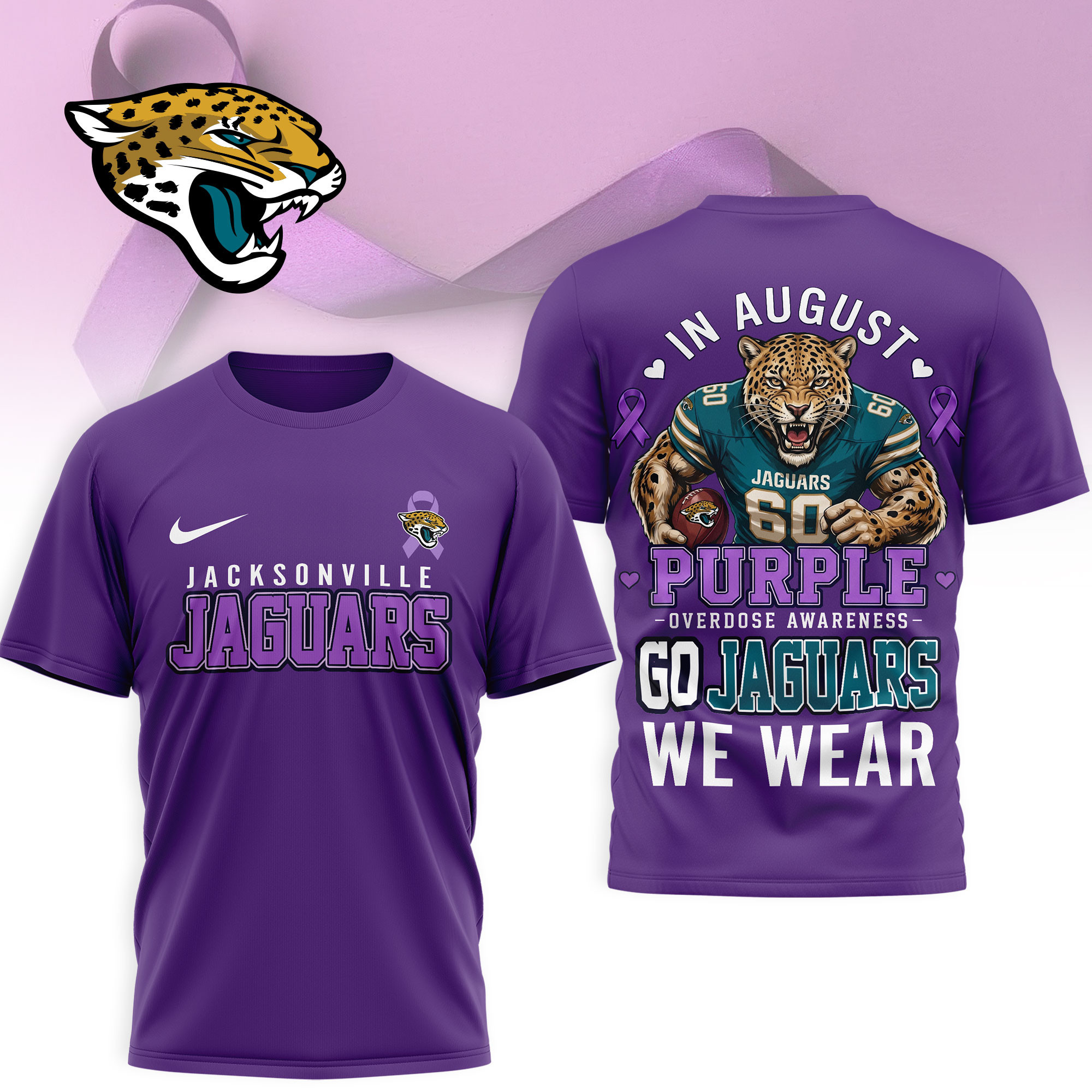 Jacksonville Jaguars | Premium NFL In August We Wear Purple Overdose Awareness 3D Shirt NY