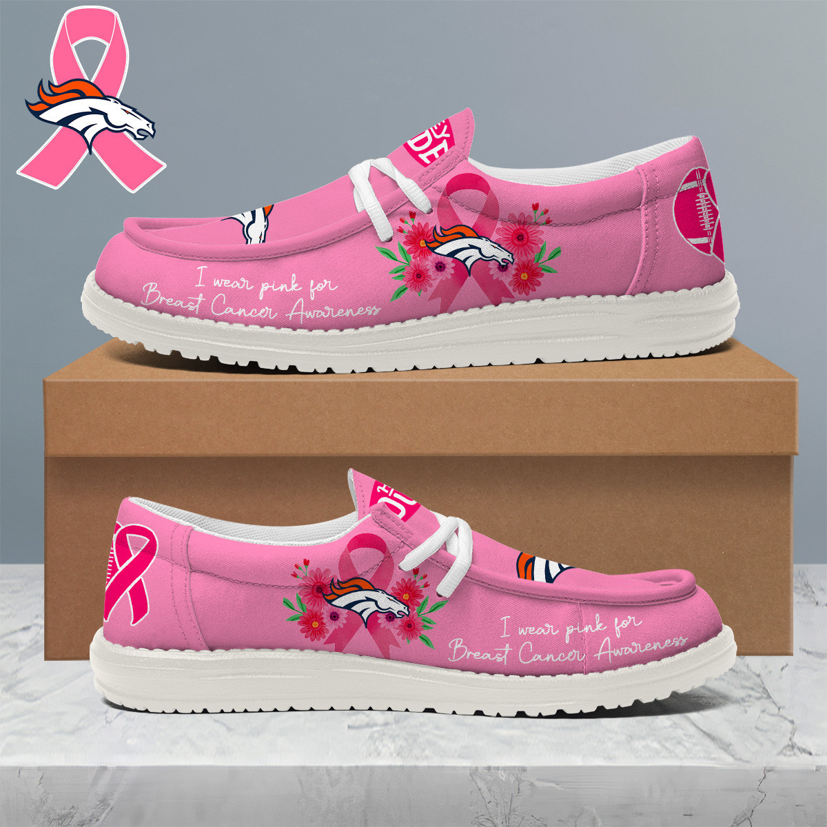 Denver Broncos | Premium NFL Breast Cancer Loafer Shoes HI