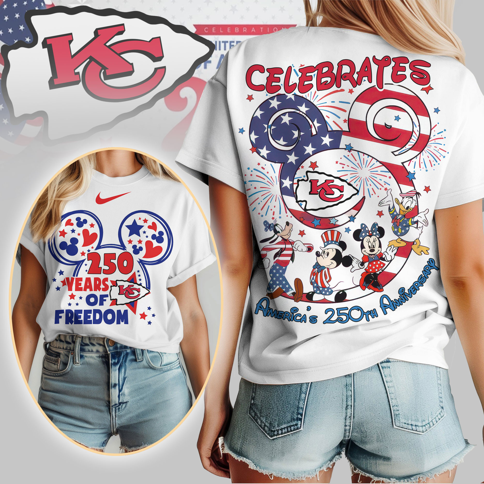 Kansas City Chiefs | Premium NFL Mickey Celebrates America 250th Anniversary Women Shirt TD