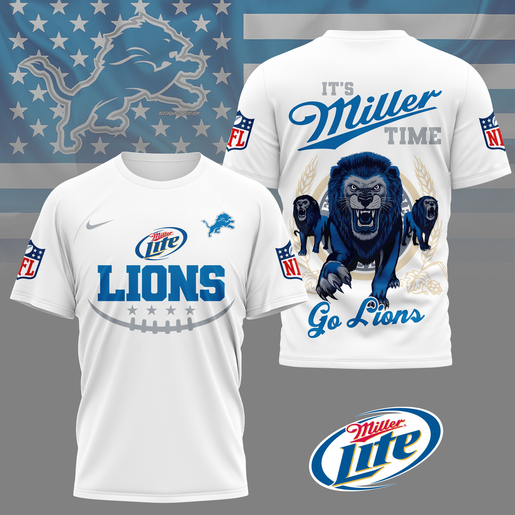 Detroit Lions | Premium NFL Miller Lite 3D Shirt NY