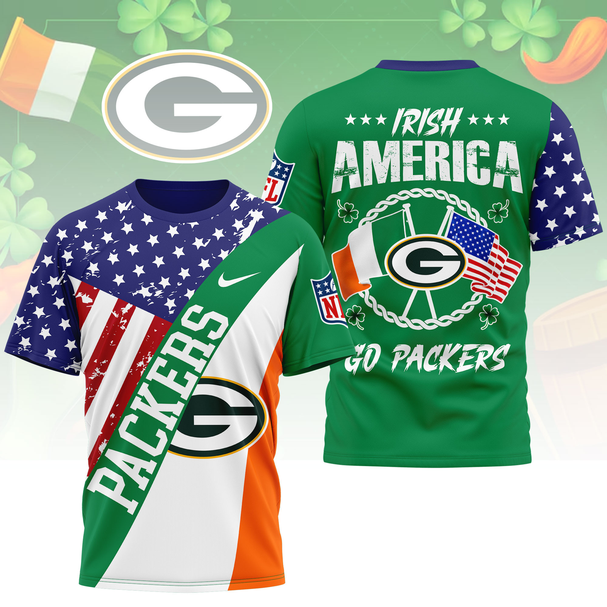 Green Bay Packers | Premium NFL Irish America 3D Shirt NY