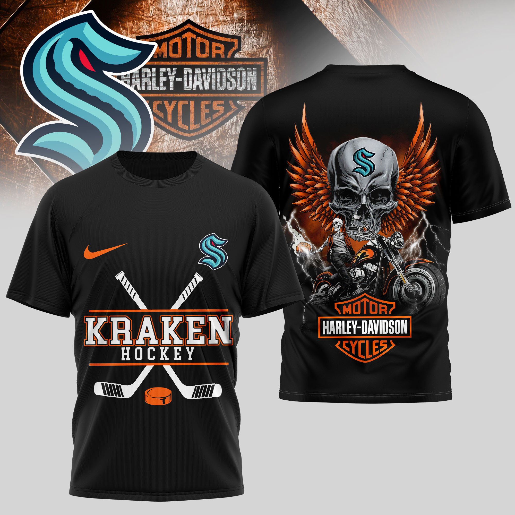 Seattle Kraken | Premium NHL Harley Davidson 3D Shirt TD