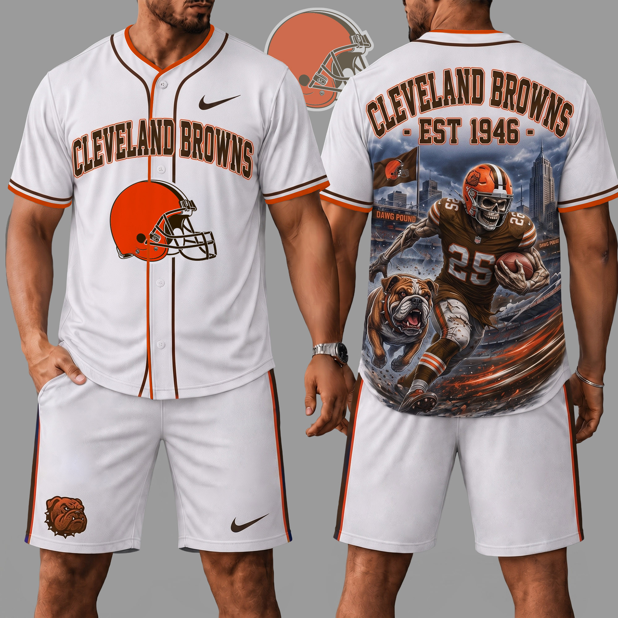 Cleveland Browns | Premium NFL Skull Jersey Shorts Set NY