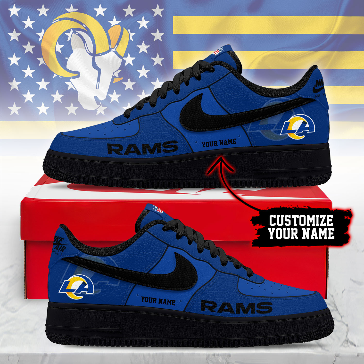 Los Angeles Rams | Premium NFL Custom AF1 Shoes NY