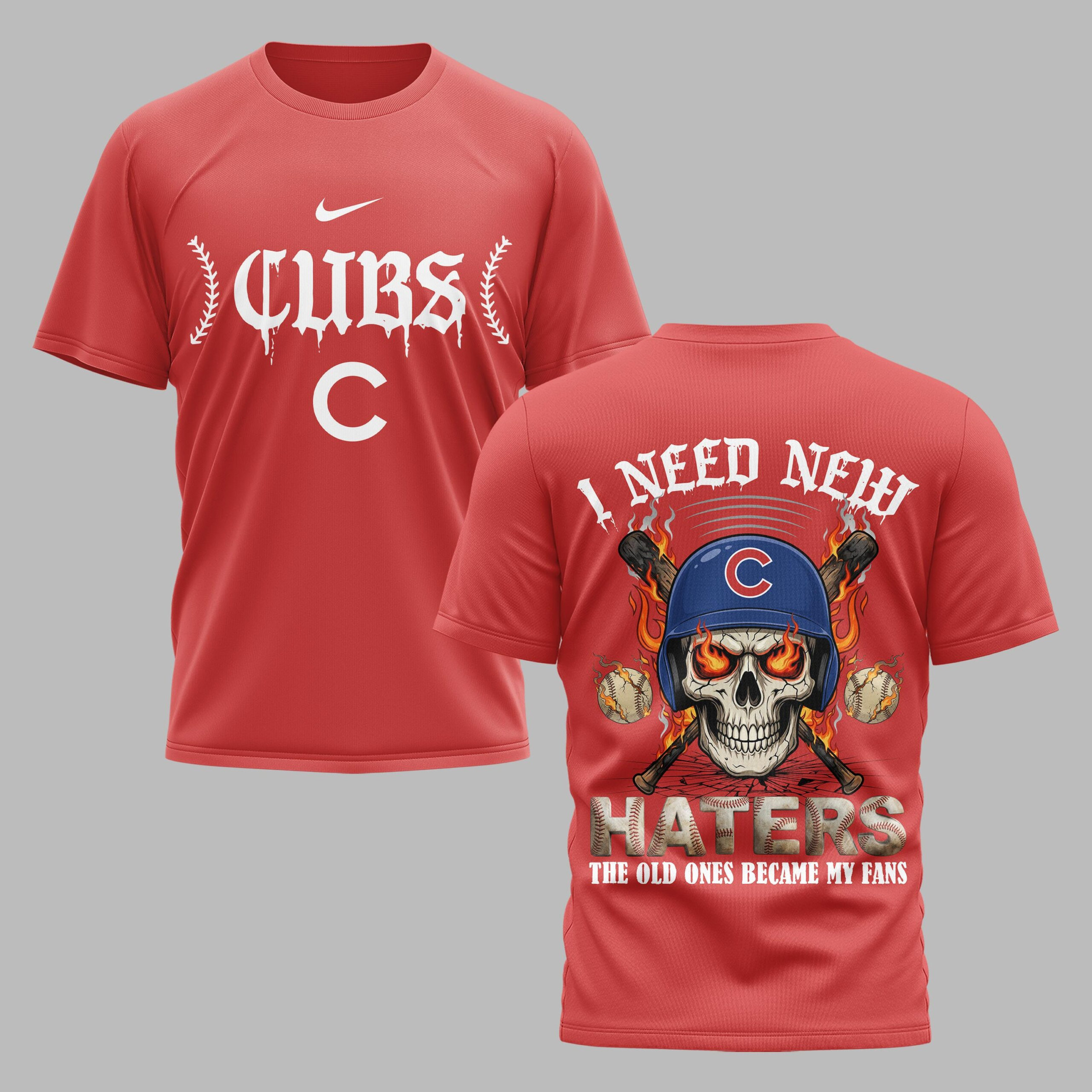 Chicago Cubs X Fire Skull Baseball Premium T Shirt