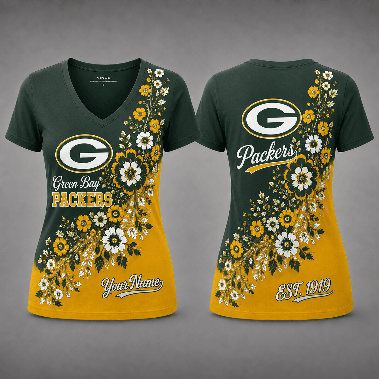 Green Bay Packers| Premium NFL Personalized Floral Pride Women’s V-Neck Jersey NY