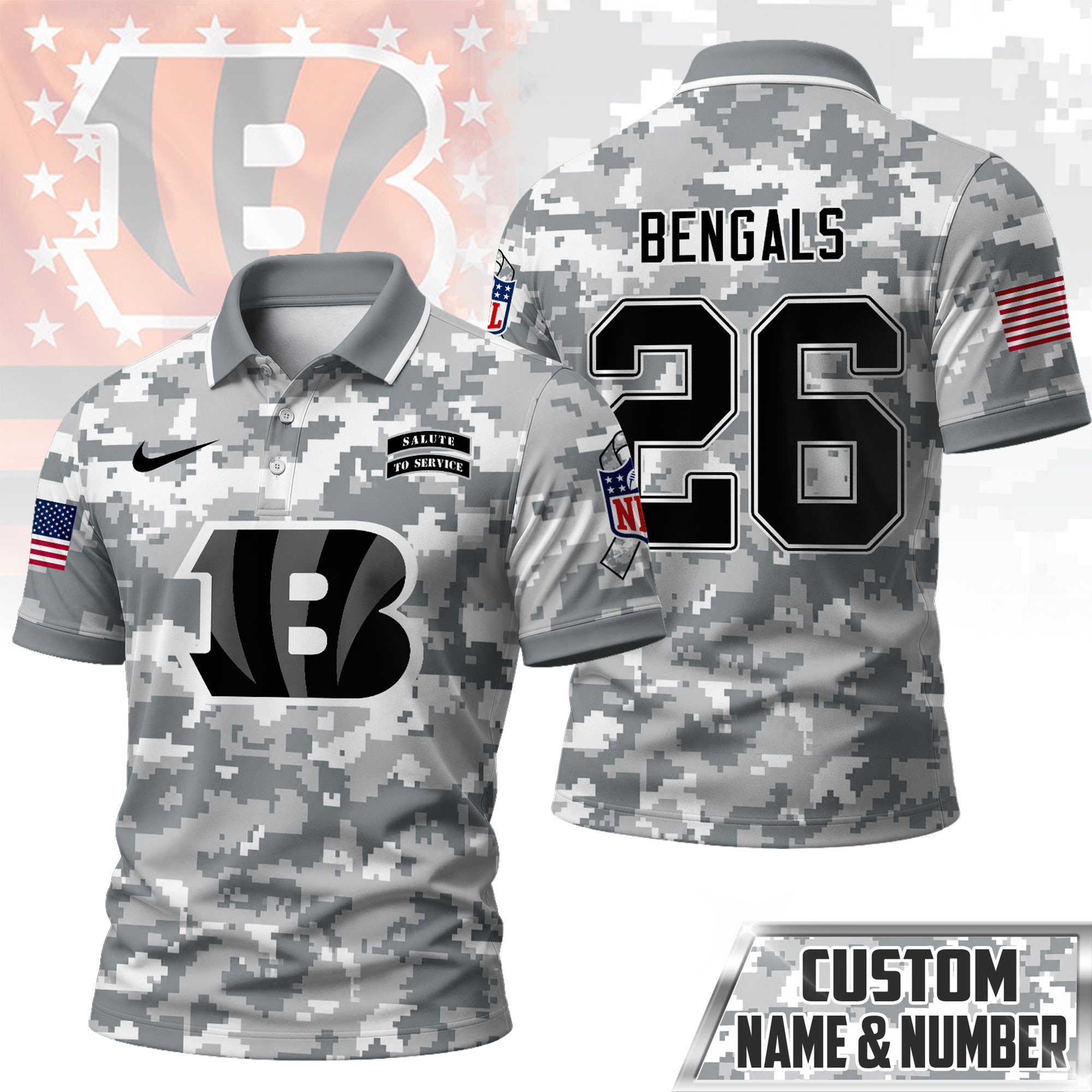 Cincinnati Bengals | Premium NFL Salute To Service Camo Polo Shirt NY
