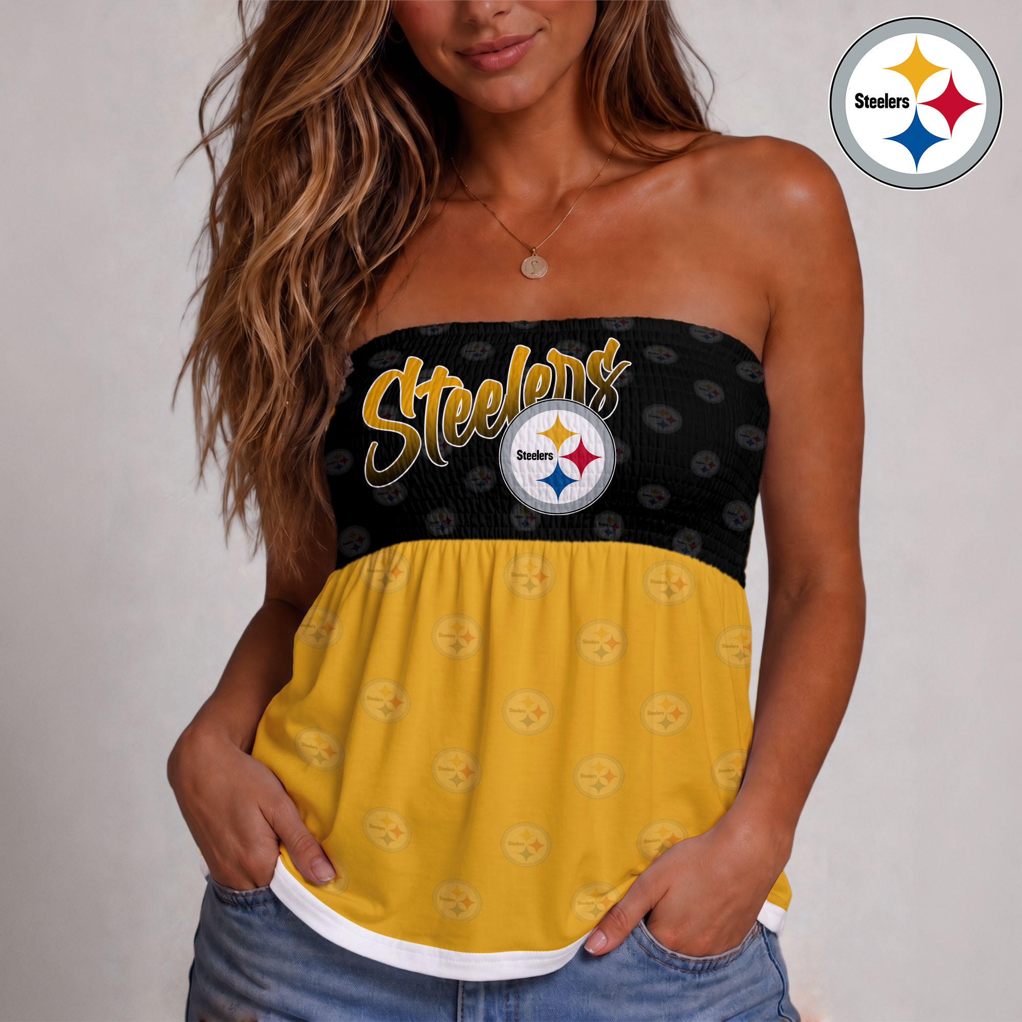 Pittsburgh Steelers | Premium NFL Vintage Strapless Top Long Sleeveless NY