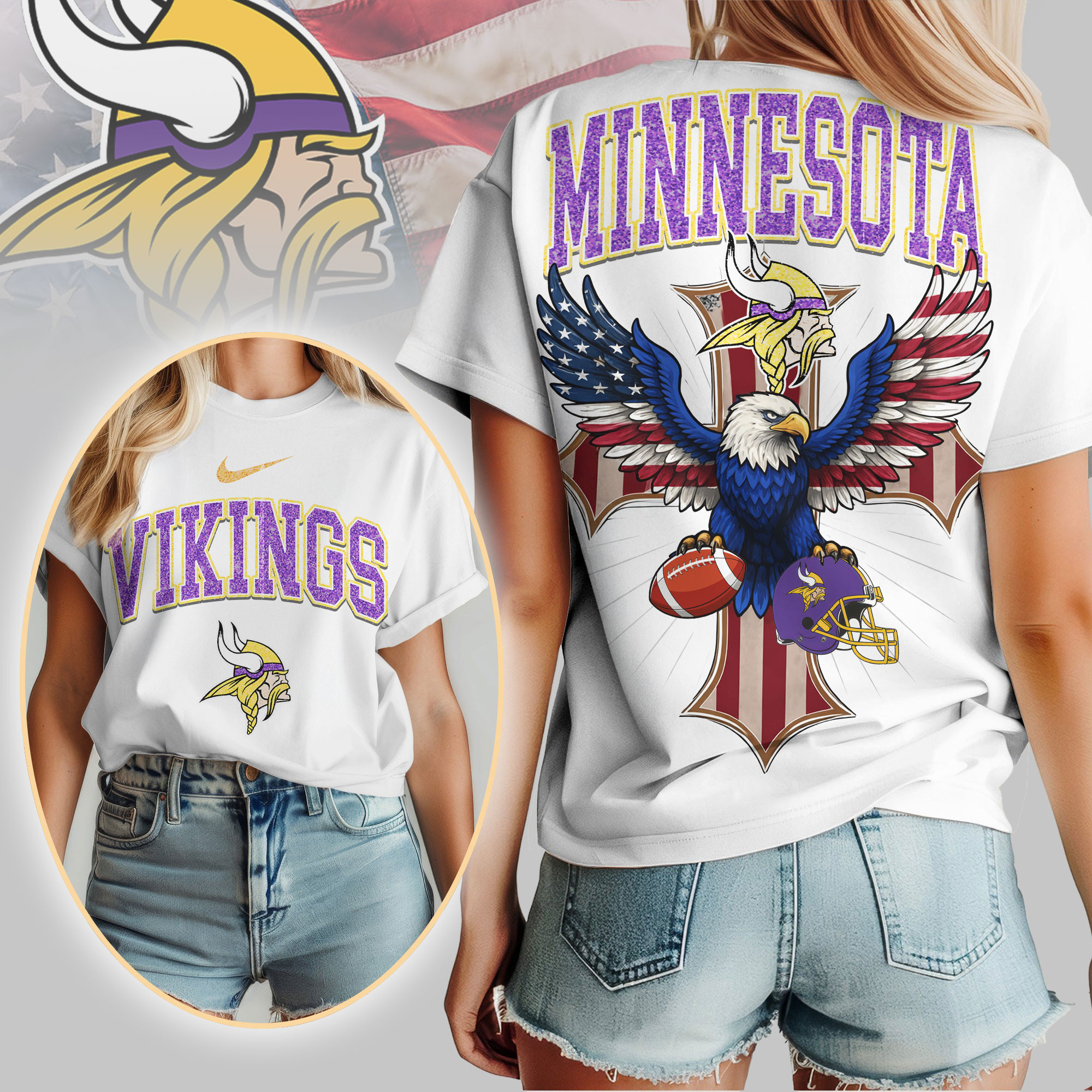 Minnesota Vikings | Premium NFL Freedom Eagle Women Shirt TD