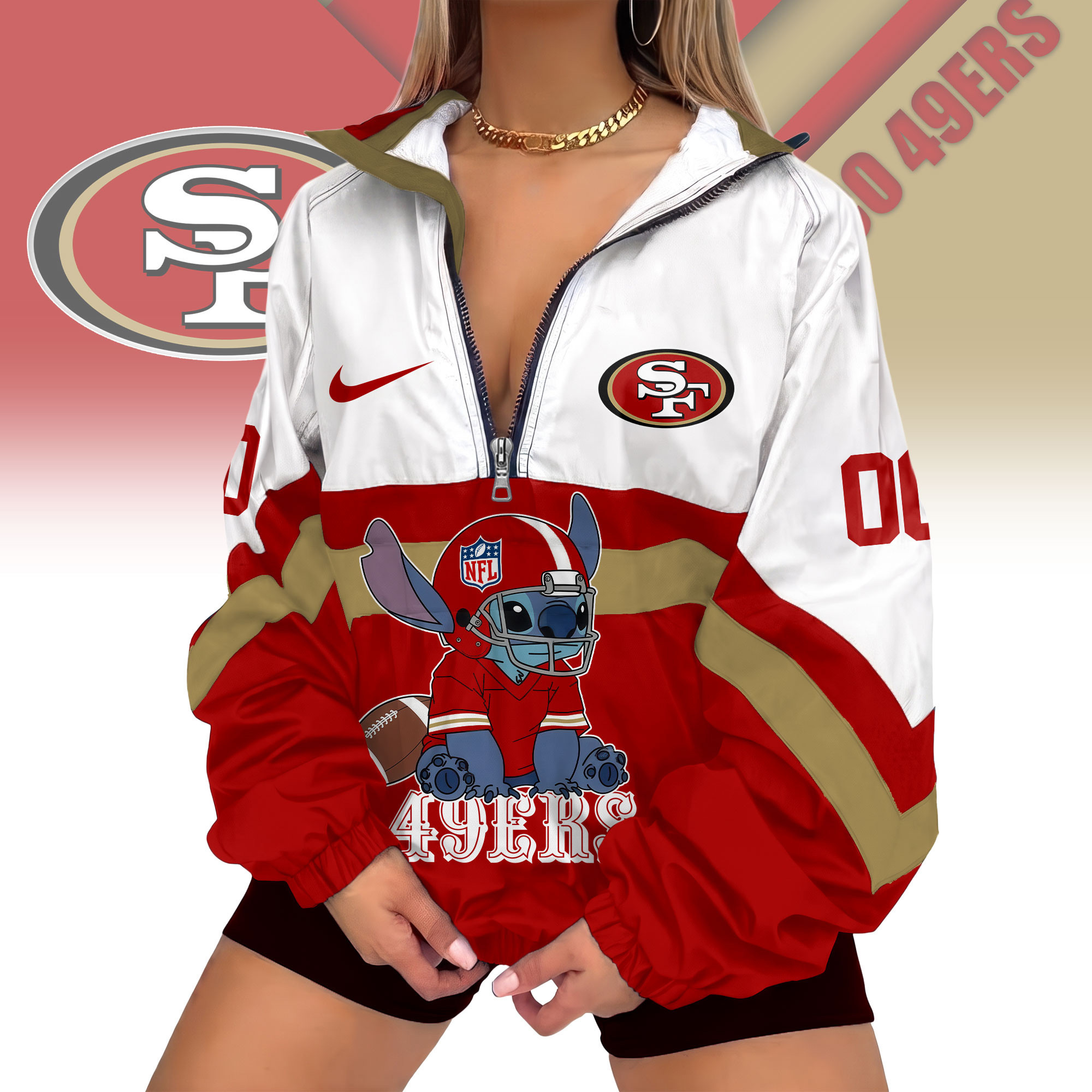 San Francisco 49ers | Premium NFL Cute Team Windbreaker V-Neck Zipper Sweatshirt Jackets NTH1