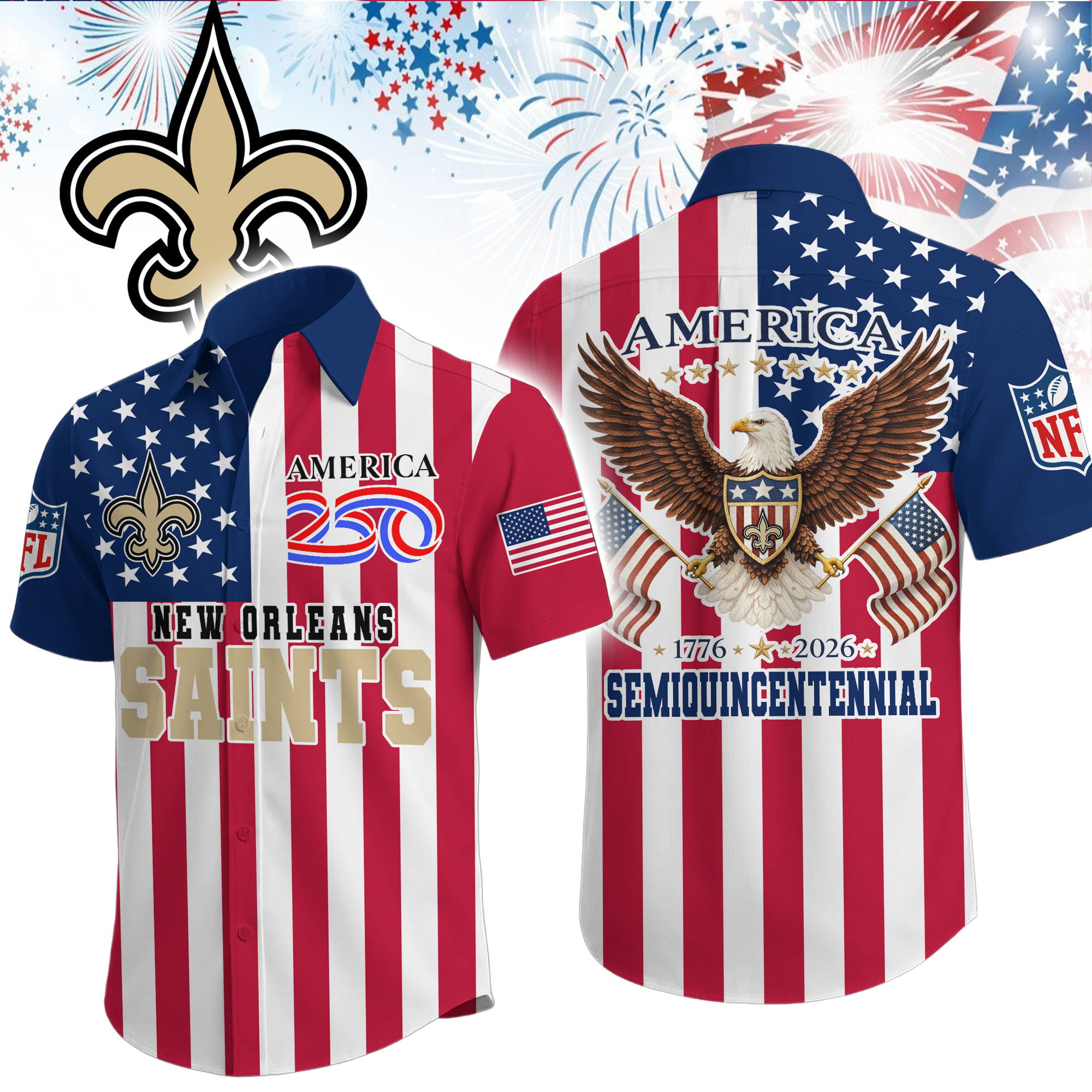 New Orleans Saints | Premium NFL Liberty Eagle Patriotic Short-Sleeved Shirt TD