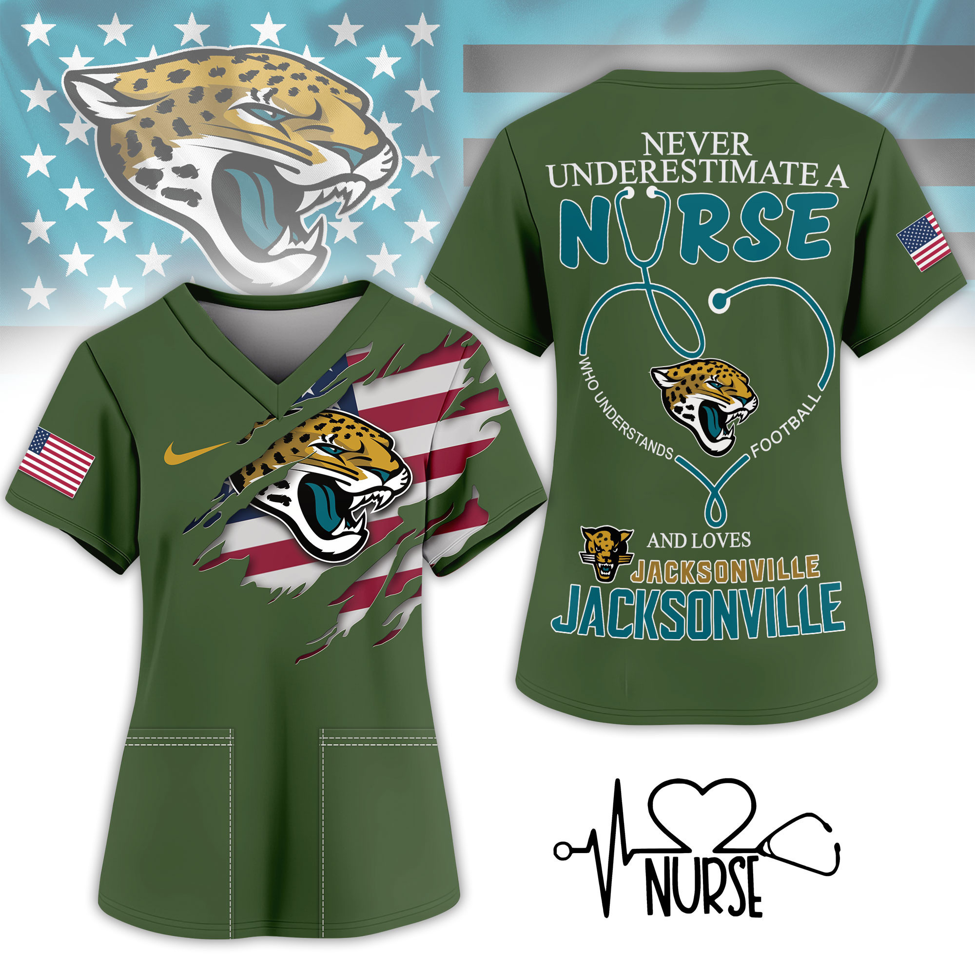 Jacksonville Jaguars | Premium NFL Army Nurse 3D Shirt NY