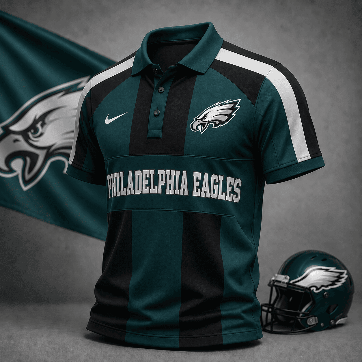 Philadelphia Eagles | Premium NFL Heritage Stripe Rugby Polo Shirt NY