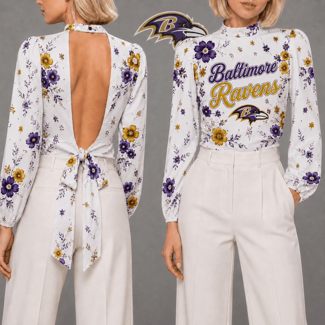 Baltimore Ravens | Premium NFL Floral Backless Long Sleeve Shirt NY