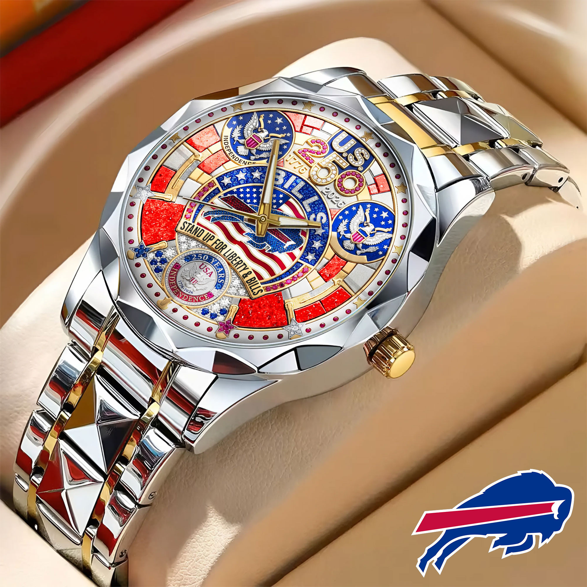 Buffalo Bills | Prermium NFL 250 Years Of America Fashion Design Men Watch HY