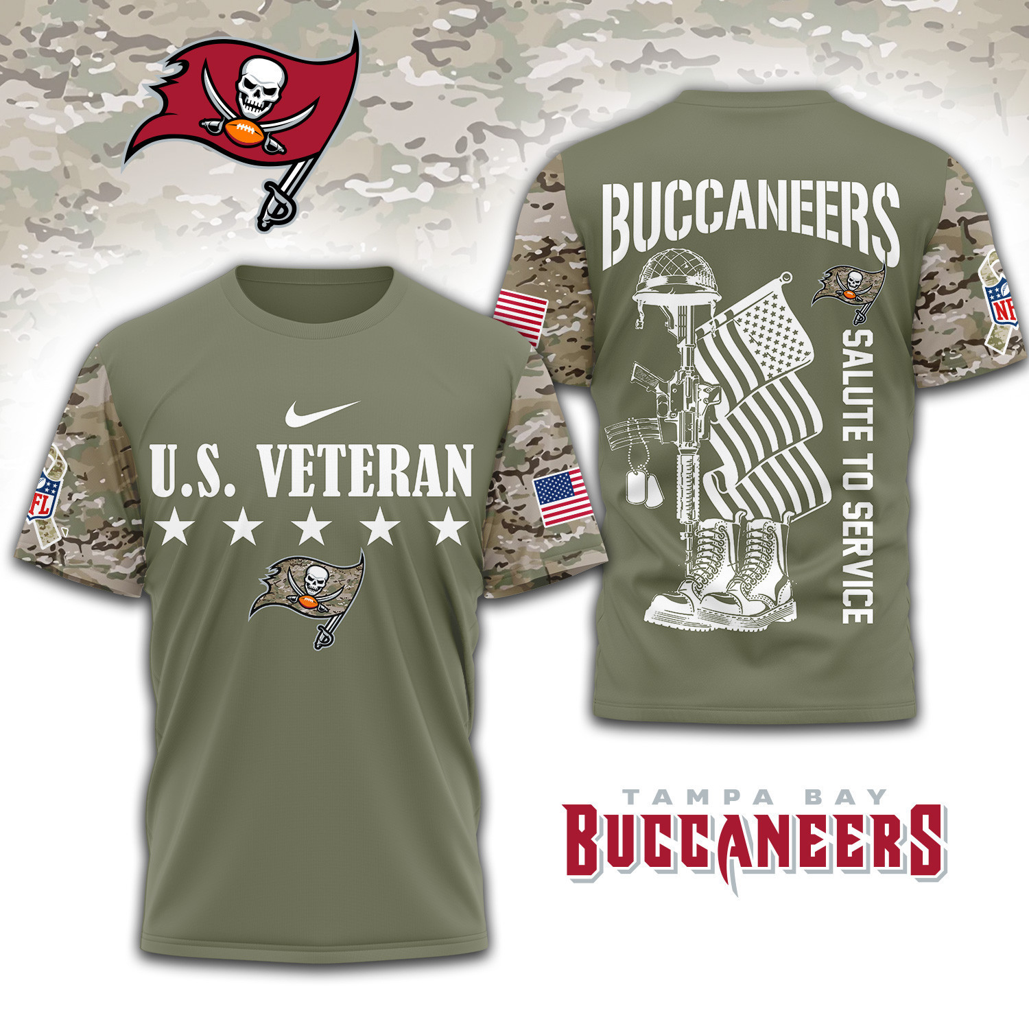 Tampa Bay Buccaneers | Premium NFL Salute To Service 3D Shirt TD