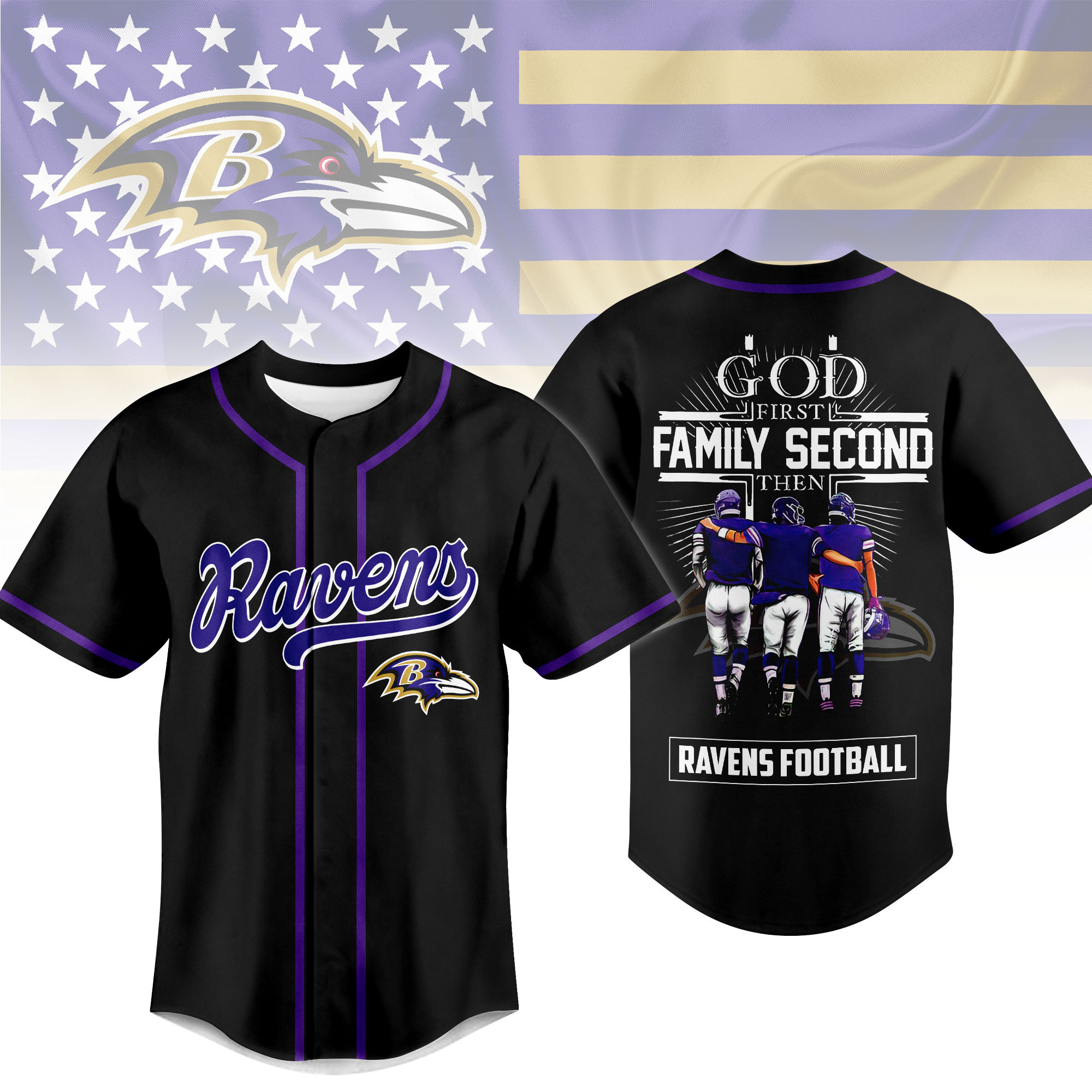 Baltimore Ravens | Premium NFL God First, Family Second – Faith & Brotherhood Football Jersey NTH1