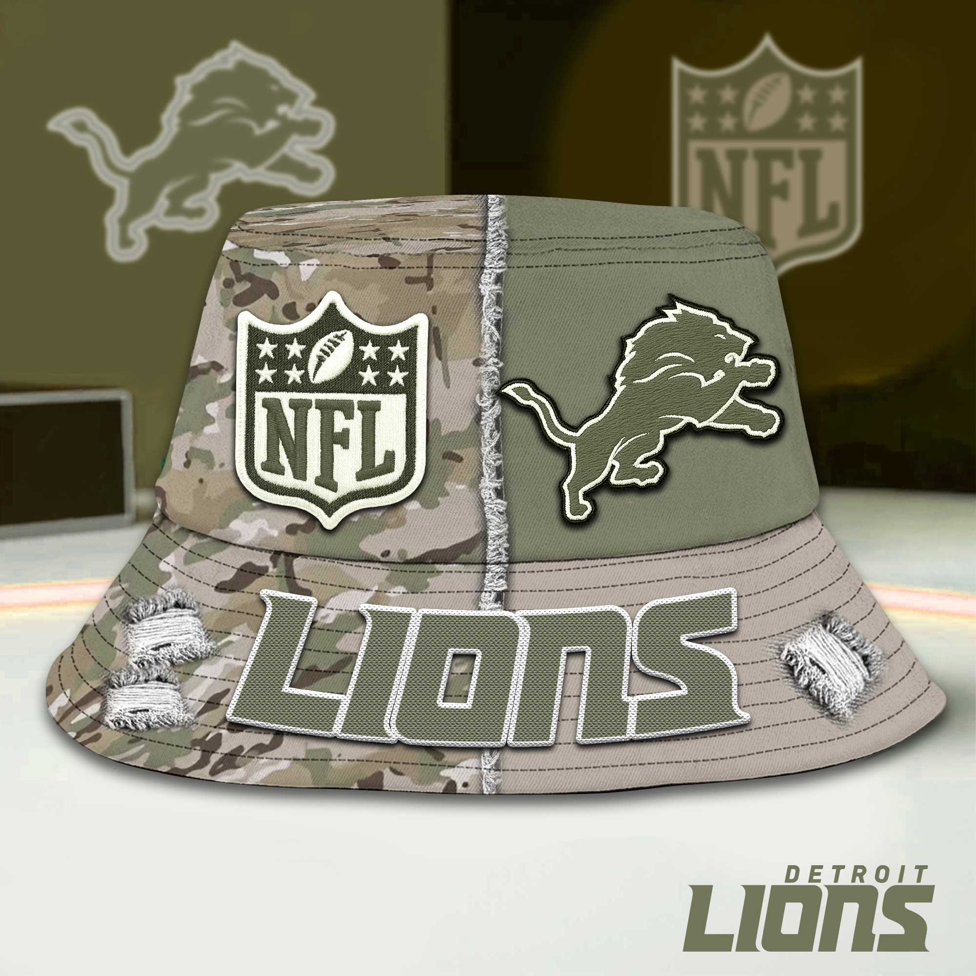Detroit Lions | Premium NFL Army Bucket Hat TD