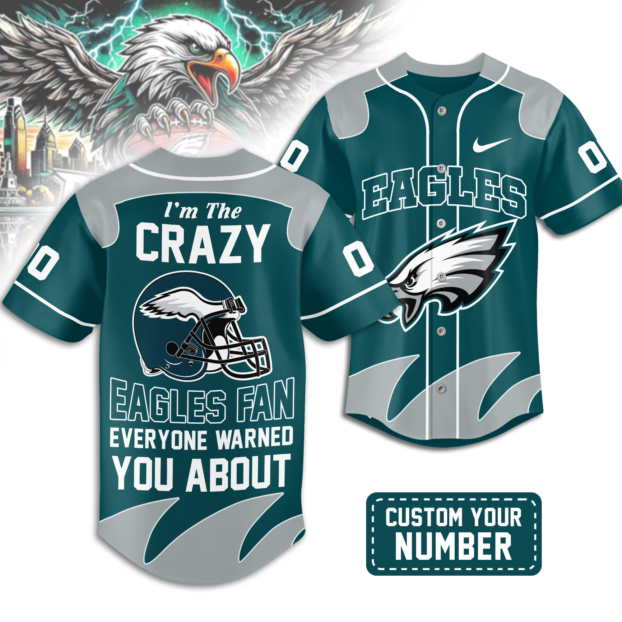 Philadelphia Eagles | Premium NFL Crazy Football Fan Personalized Jersey TD