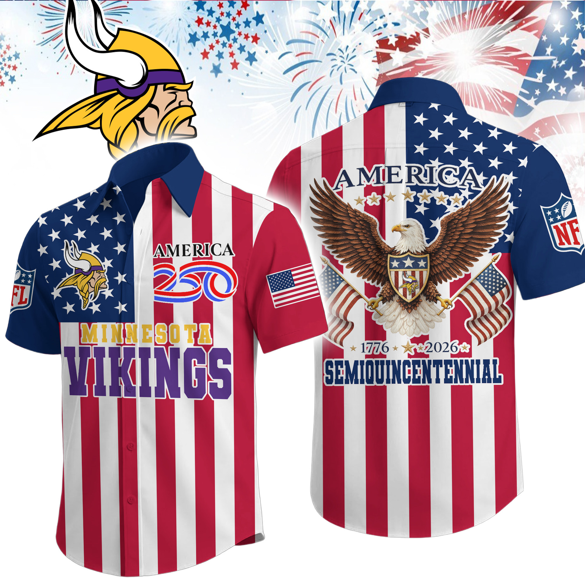 Minnesota Vikings | Premium NFL Liberty Eagle Patriotic Short-Sleeved Shirt TD