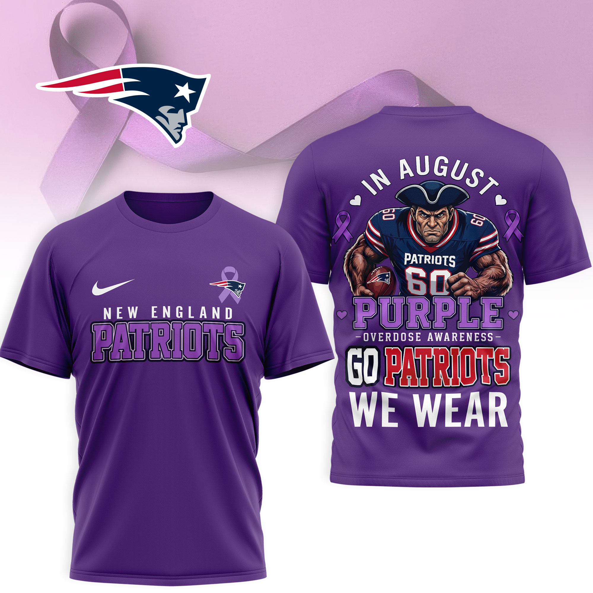 New England Patriots | Premium NFL In August We Wear Purple Overdose Awareness 3D Shirt NY