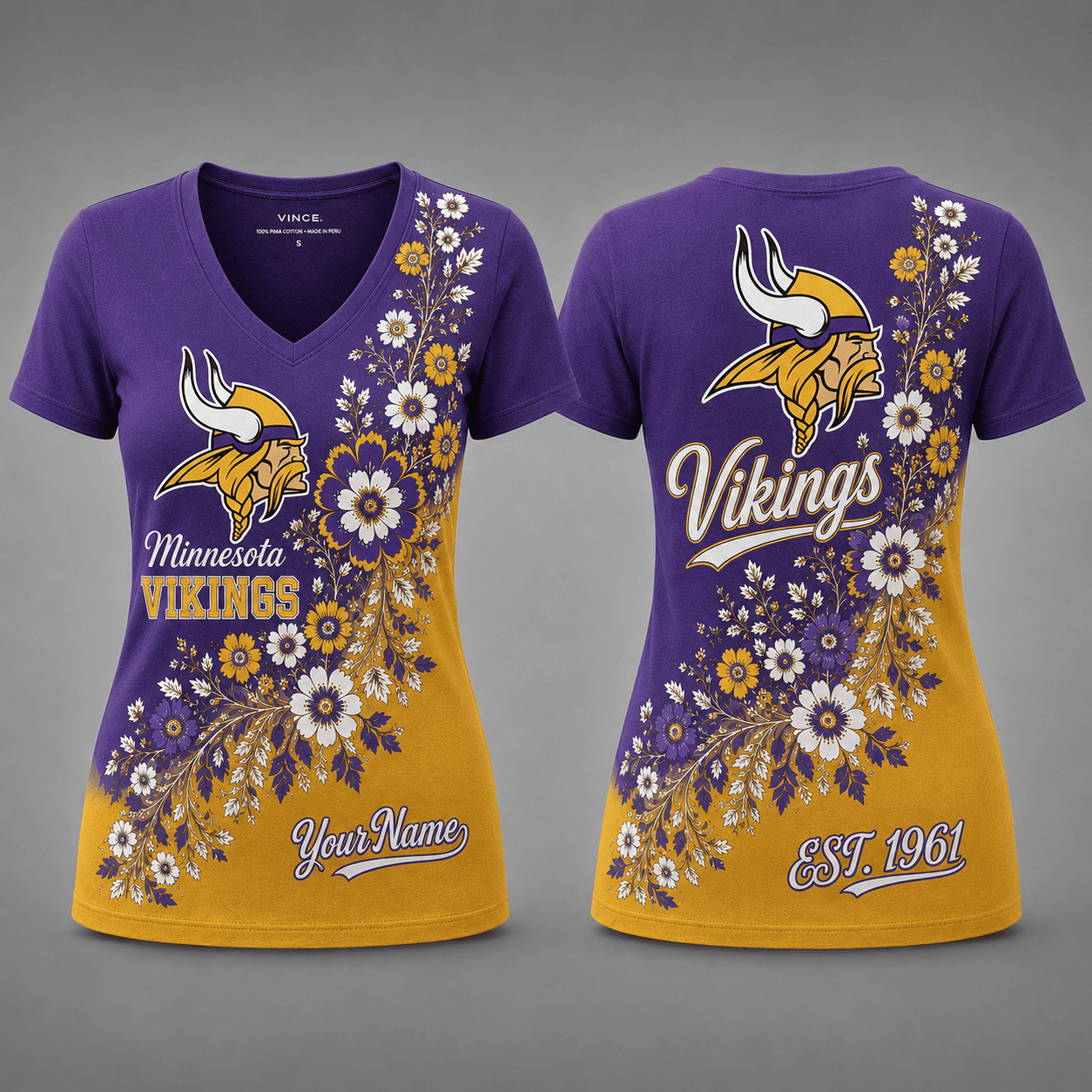 Minnesota Vikings| Premium NFL Personalized Floral Pride Women’s V-Neck Jersey NY