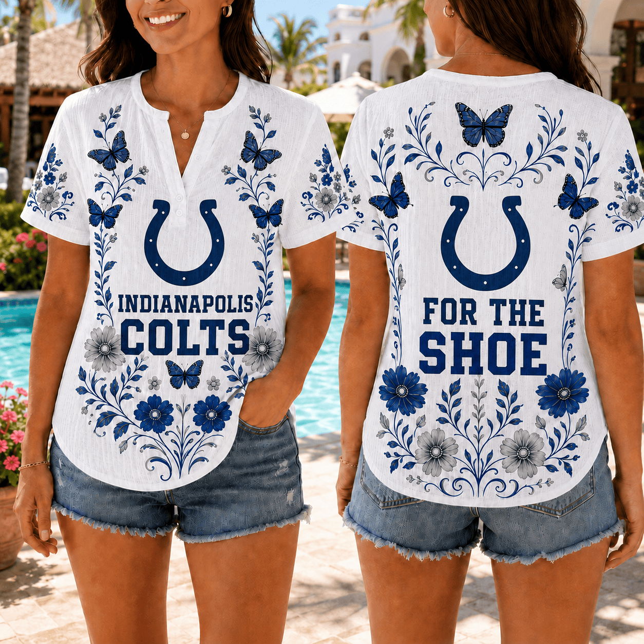 Indianapolis Colts | Premium NFL Butterfly Game Day Women’s Summer Linen Shirt TD